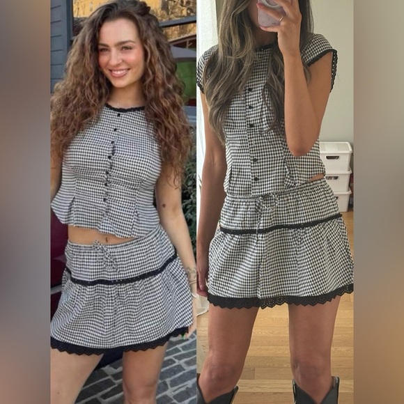 NEW Reformation Valetta Two Piece Matching Skirt Set Remy Check Gingham | US 4 - Picture 3 of 15